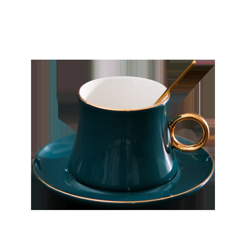 Juego de Taza de Café de Cerámica real verde y platillo, taza creativa de lujo moderna y sólida, tazas de té turcas para la tarde, , Vasos