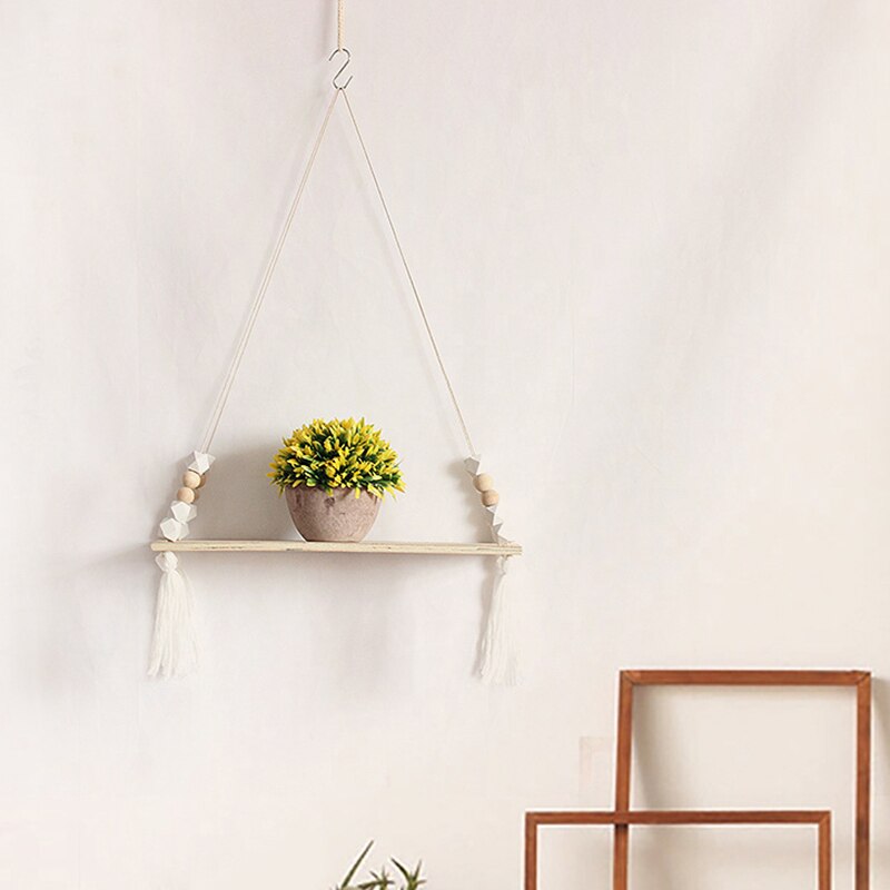 Wall Hanging Shelf, Set of 2 Cotton Rope Floating Shelves for Wall, Wood Organizer to Decorate Living Room/Bedroom