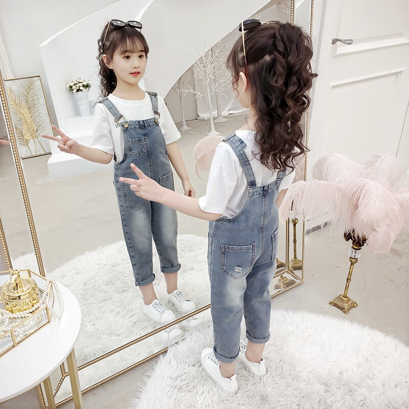 Meisjes Overalls Jeans Casual Solid Denim Broek Mode Baby Kids Broek voor Meisjes Kleding 6 8 10 12 Jaar Vestidos