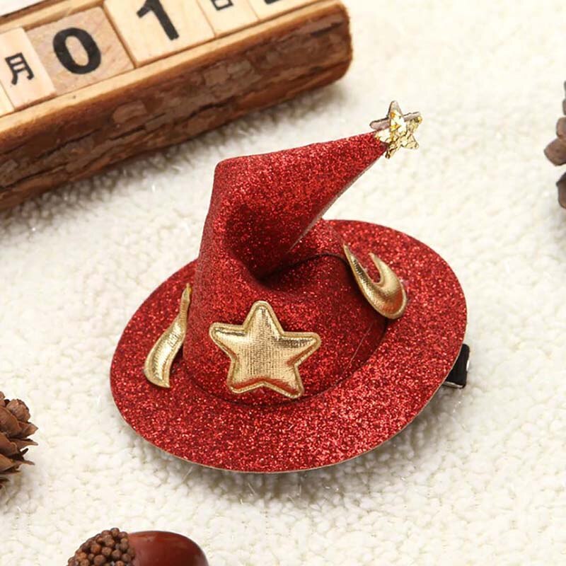 År jul børn glitter halloween heks hårnåle mini heks hat fest hovedbeklædning cosplay rekvisitter