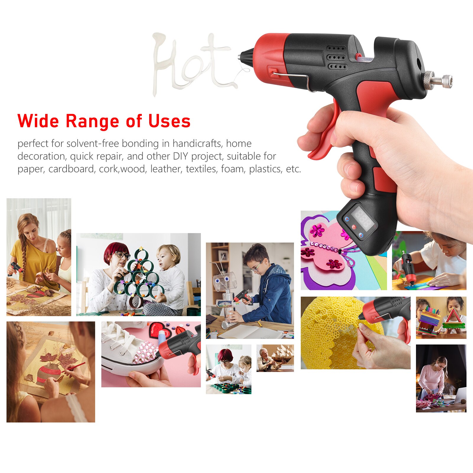 Melt Glue Machine Electronic Digital Display Cordless Li-ion Battery Glue Gun Adjustable DIY and Furniture Repair