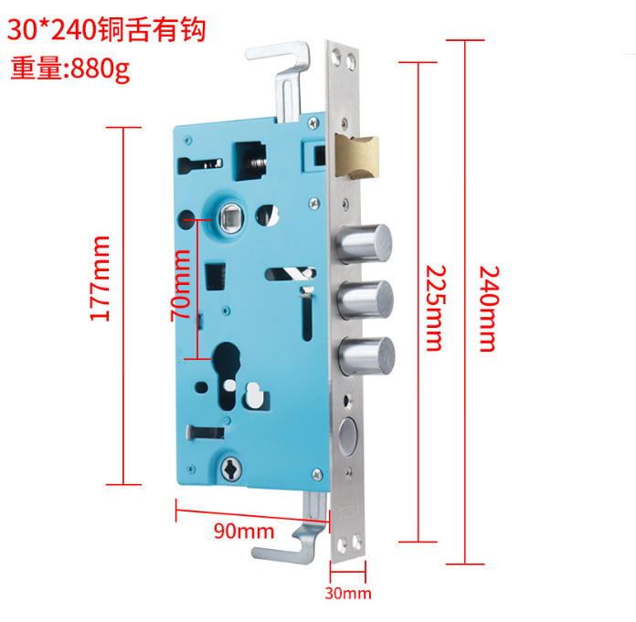 Anti theft door lock body engineering mechanical lock body 24 * 240 square head 30 * 240 cylindrical lock body: Satin Nickel