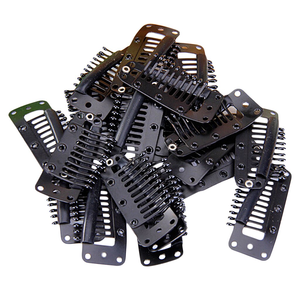20pcs Wig Clips with Rubber for DIY Hair Extension Black 10-Teeth Snap Comb Wigs Clips Hair Care Styling Tools Accessories: Black