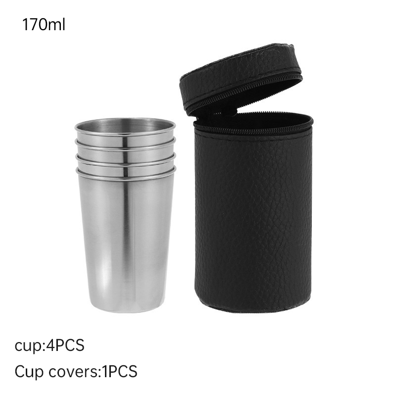Juego de tazas de acero inoxidable para viajes prácticos al aire libre, Mini vasos para whisky, vino con estuche, vasos portátiles de 30ml/70ml/170ml, 4 Uds.: Rojo