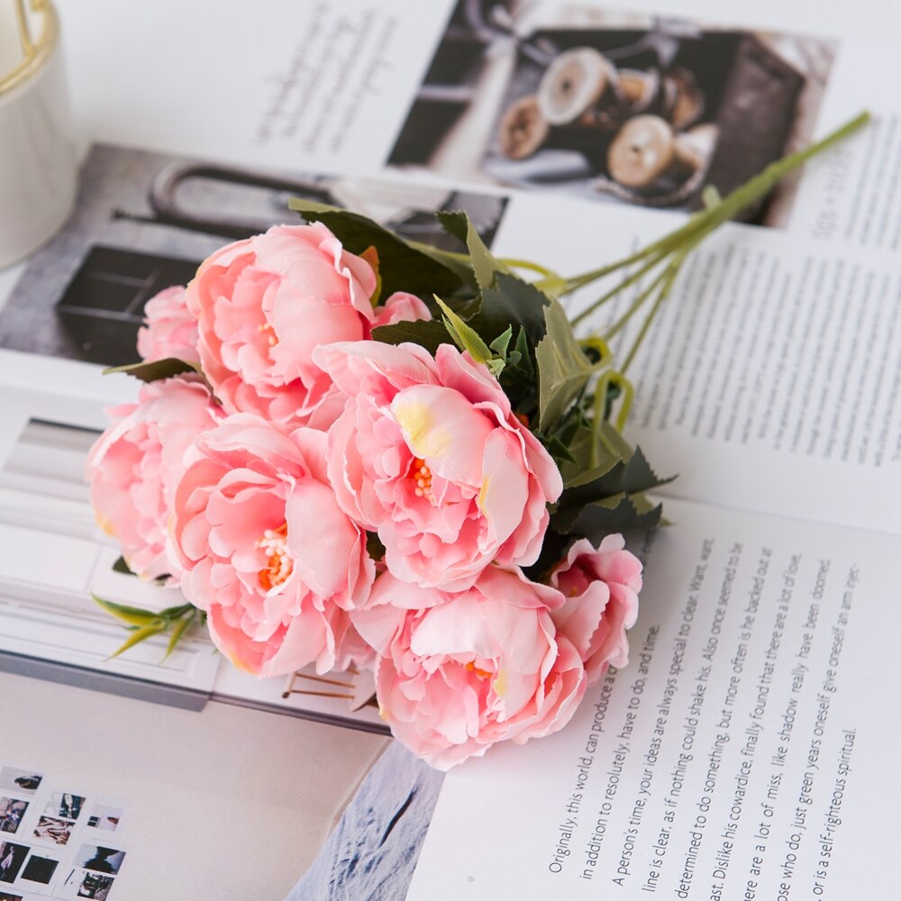 5 Bundles Silk Pink Peony Autumn Wedding Decorative Flowers Christmas Decorations for Home Bridal bouquet DIY Artificial Flowers: Pink