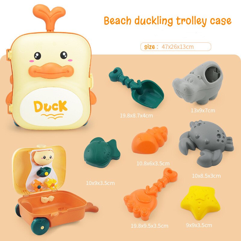 Storage beach shovel toy set children&#39;s mini trolley box play water play sand tool: duckling