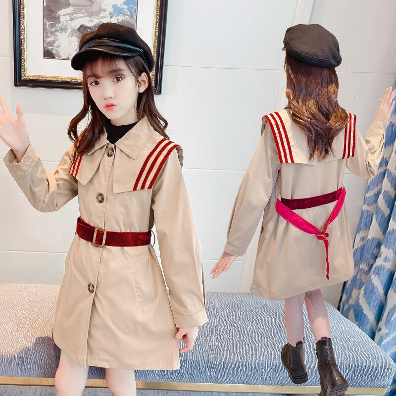 Meisjes Klassieke Trenchcoat - Engelse Stijl Dubbele Rij Knopen Bovenkleding met Ceintuur