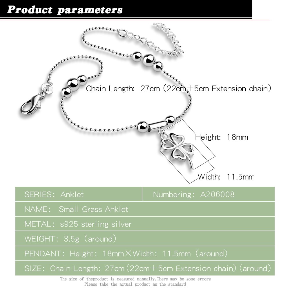 Foot Anklet 925 Sterling Ladies Silver Anklets Bracelet Chain For Women leaves Pendant Foot Jewelry Package Mail