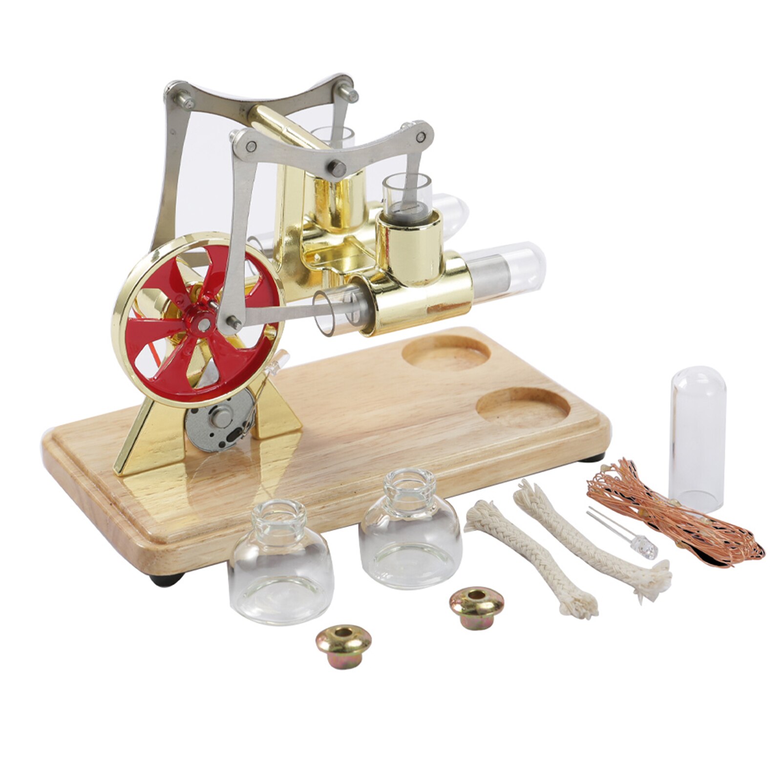 Stirling Engine Kit Air Motor Model Physical Dual Engine Generator Model with LED Light Flywheel DIY Education Toy