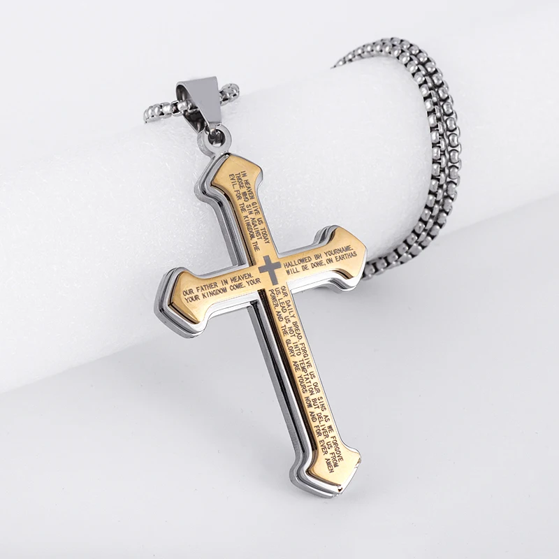 Gold Color Crucifix Image Men\\'s Pendant Christ Miami Cuban Religious Necklace for Daily Wear Jewelry Accessories: Antique Silver Plated