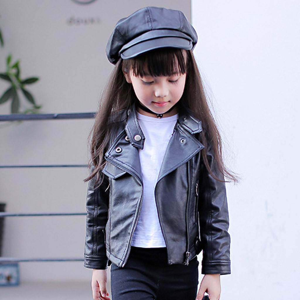 Kids Girls Leather Jackets Black Spring Leather Jackets Kids Girls Boys Solid Coats Children Motorcycle Jackets Coats#G30