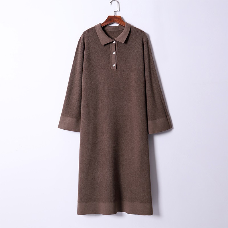 HLBCBG Vestido largo de gran tamaño de punto de las mujeres Maxi recto grueso cálido Turn-Down Collar suéter vestido Otoño Invierno botón vestido de: Coffice