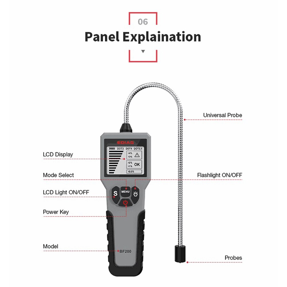 Digital Brake Fluid Tester BF200 for DOT3 DOT4 DOT5.1 Water Content Detector LED Display Car Accessories Oil Test Pen