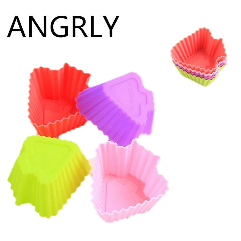 ANGRLY 10pcs Multi-color Silicone Cake Muffin Cupcake Mold Round Shape Baking Mould