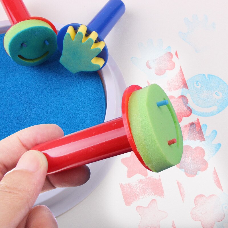 6PCS DIY Painting Tool Children's Toy Color Brush Seal Mini Sponge Opp Bag Packaging Colorful Sponge Wooden Handle Baby Handmade