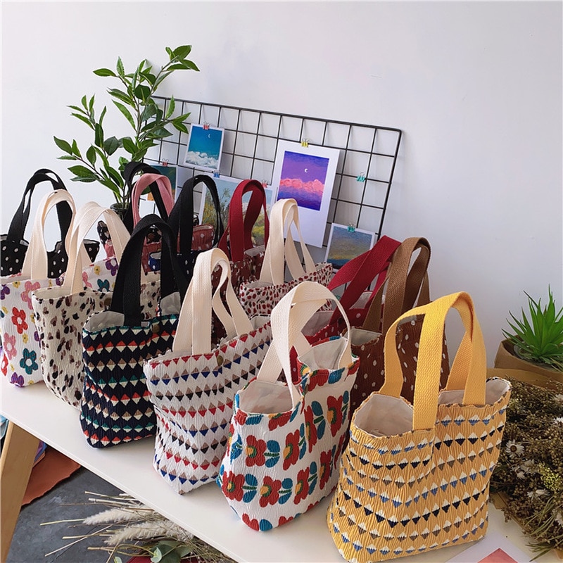 Hand-Held Mini Katoenen Zak Solid Shopping Handtassen Dames Vintage Tote Casual Schoudertas Nul Portemonnee Hasp Emmer Zak