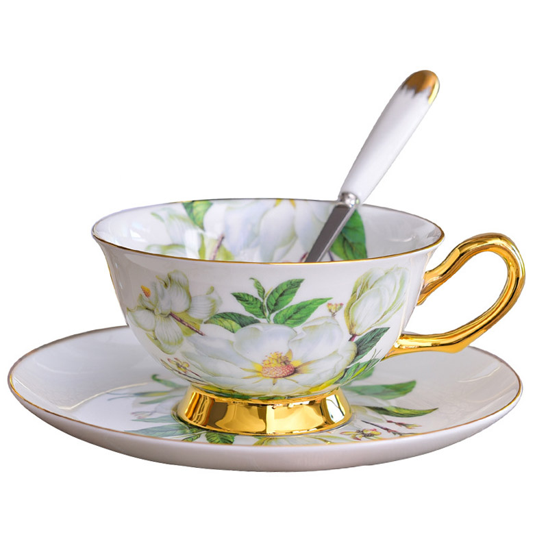 GLLead-tazas de café de cerámica con de flor rosa, juego de Taza de té y platillo de porcelana China, taza de porcelana de europea, bonito: Style F