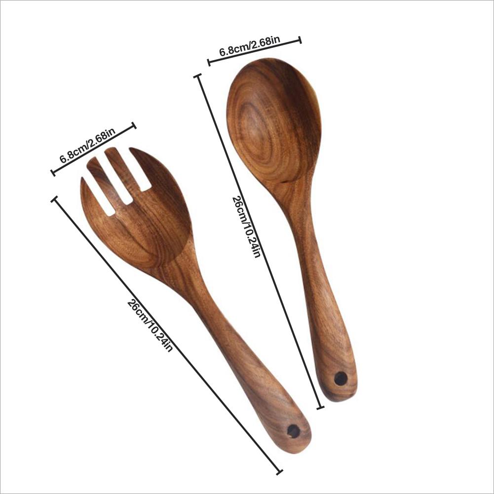 2Pcs/Set Salad Servers Acacia Wooden Utensils Cooking Spoon Salad Fork Tableware Set Eco-friendly Kitchen Tools 20E