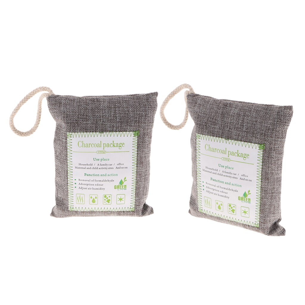 Bamboo Odor Eliminator Bags (2 Pack, 200g) - Natural Air Purifying Freshenes & Odor Eliminators - Gray