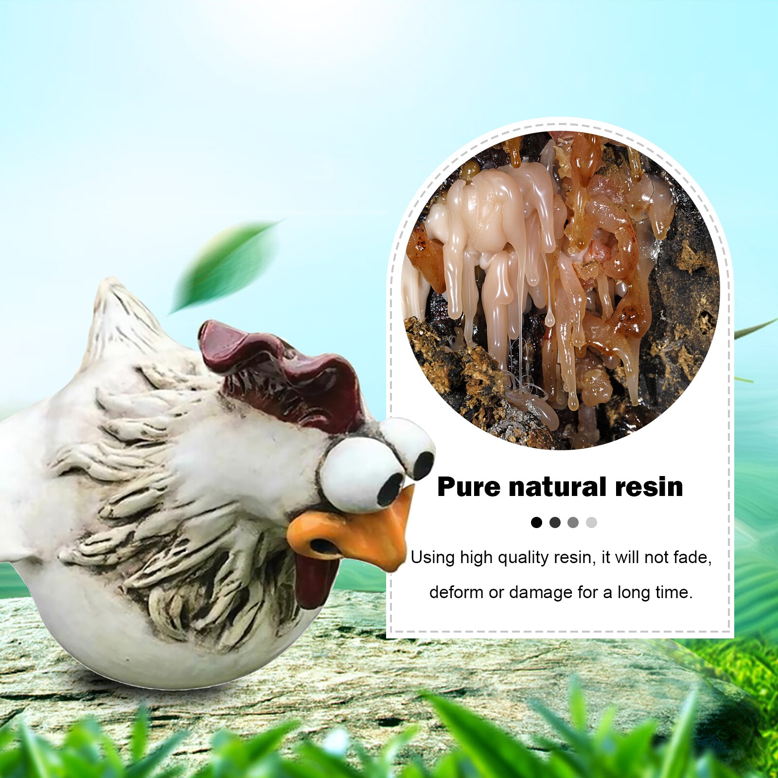 Chicken Fence Statues Farmhouse Big-Eyes Chicken Hen Resin Craft Chicken Hen Sculpture Outdoor Garden Farm Yard Art Home Decor