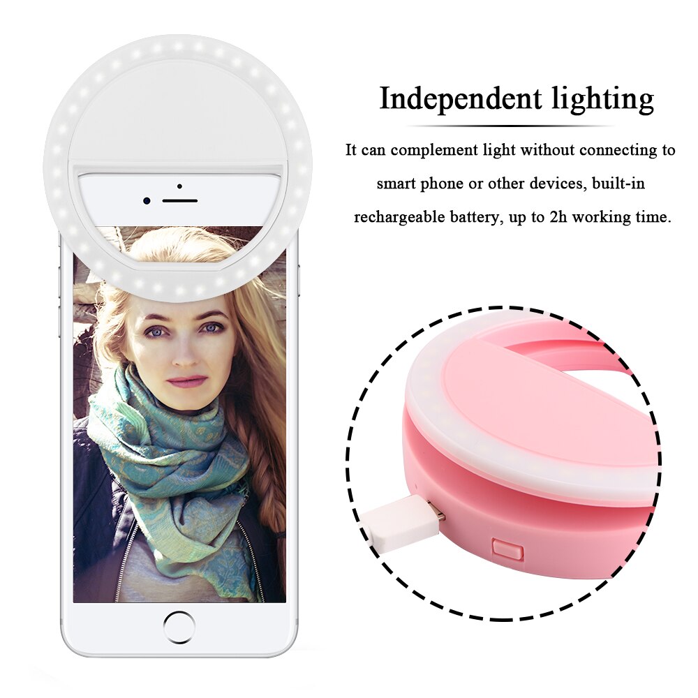 Mobiltelefon lys klip selfie led auto flash til mobiltelefon smartphone rund bærbar selfie lommelygte makeup spejl