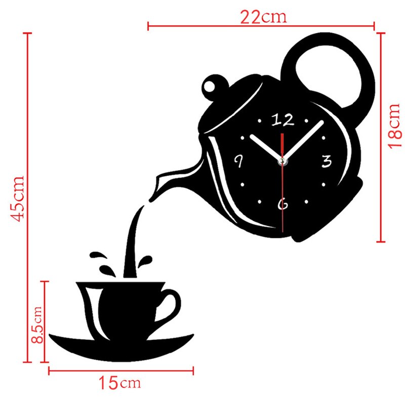 DIY Acrylic Coffee Cup Teapot 3D Wall Clock Decorative Kitchen Wall Clocks Living Room Dining Room Home Decor Clock