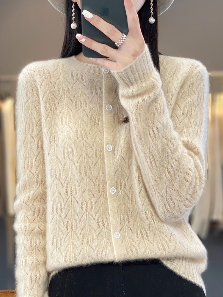 Casaco oco de malha feminino, Cardigans 100% lã merino, suéter confortável, tops de lazer, roupas básicas, outono, inverno, 2022: XL / Bege