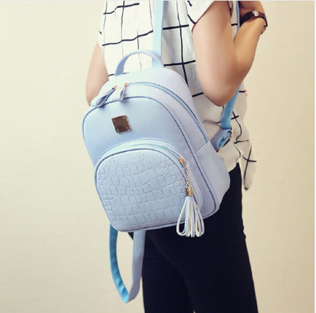 Women Girls Ladies Faux Leather Alligator Backpack Satchel Rucksack School Bag Travel Backpack Blue Black Pink Gray: Blue