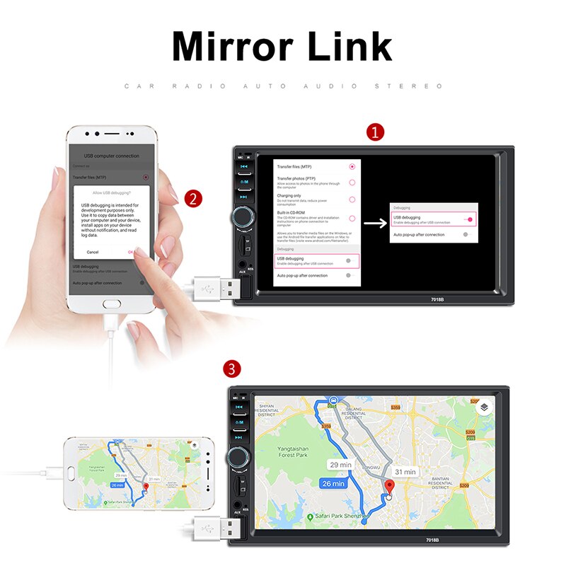 Bilfamilie 2 din bilradio 7 tommer touch android mirrorlink playermp 5 afspiller autoradio bluetooth bagfra kamera båndoptager