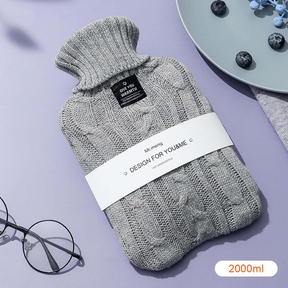 2000ml Water Bottle Knitted Cover Solid Color Water-filled Bag Cloth Cover Hand Warmer Winter Soft Water Bottle: G378711