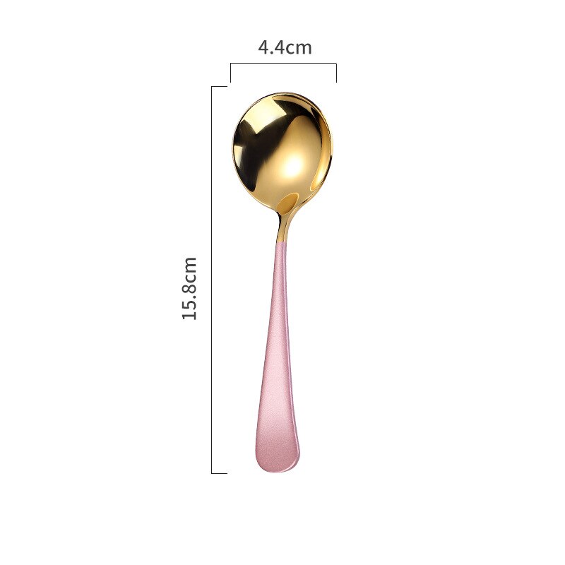 1pc Stainless Steel Round Head Spoon Long Handle Coffee Ice Cream Desserts Spoons Beautiful Tableware Housewares Kitchen: Pink Gold