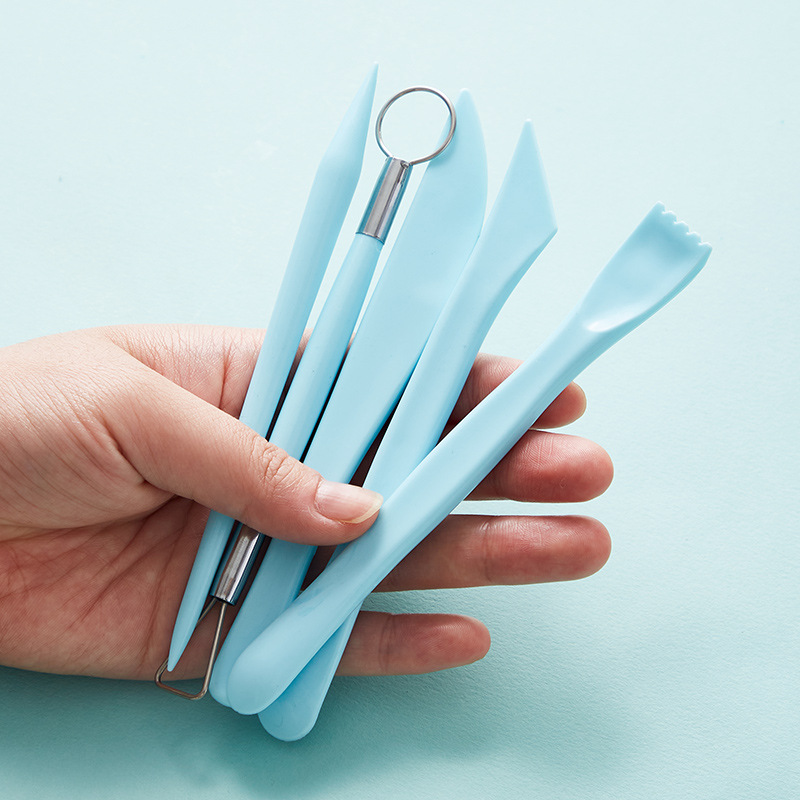 Verktyg för keramiklera, konstmaterial, lera, 5 -delat set, keramikkniv, mjuk keramikskulpturkniv, konstverktyg, 5 färger valfritt