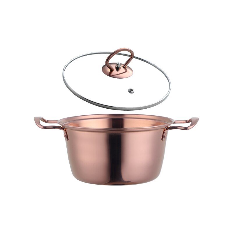 Marmite à soupe dorée de 18cm en acier inoxydable, avec couvercle, Pot en métal, outils de cuisine, ustensiles de cuisine ménagers pour cuisinière à Induction: Rosegold