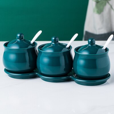 Green Color Forest Ocean Style Sugar Bowl Home Kitchen Set Ceramica Salt Condiment Pot Jars: Design 7