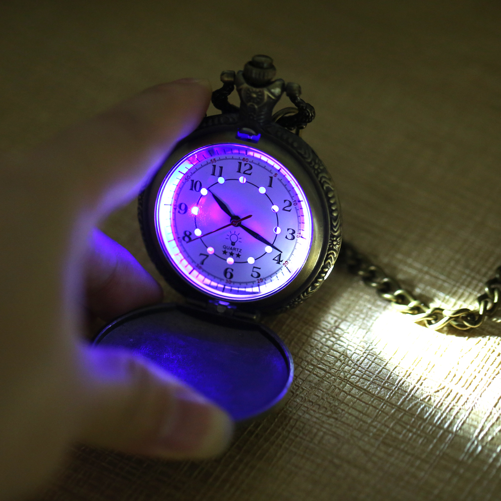 Quartz Pocket Watch Train Steampunk Bronze/Silver/Gold Pendant Watches Unique Clock with LED Fob Watch reloj