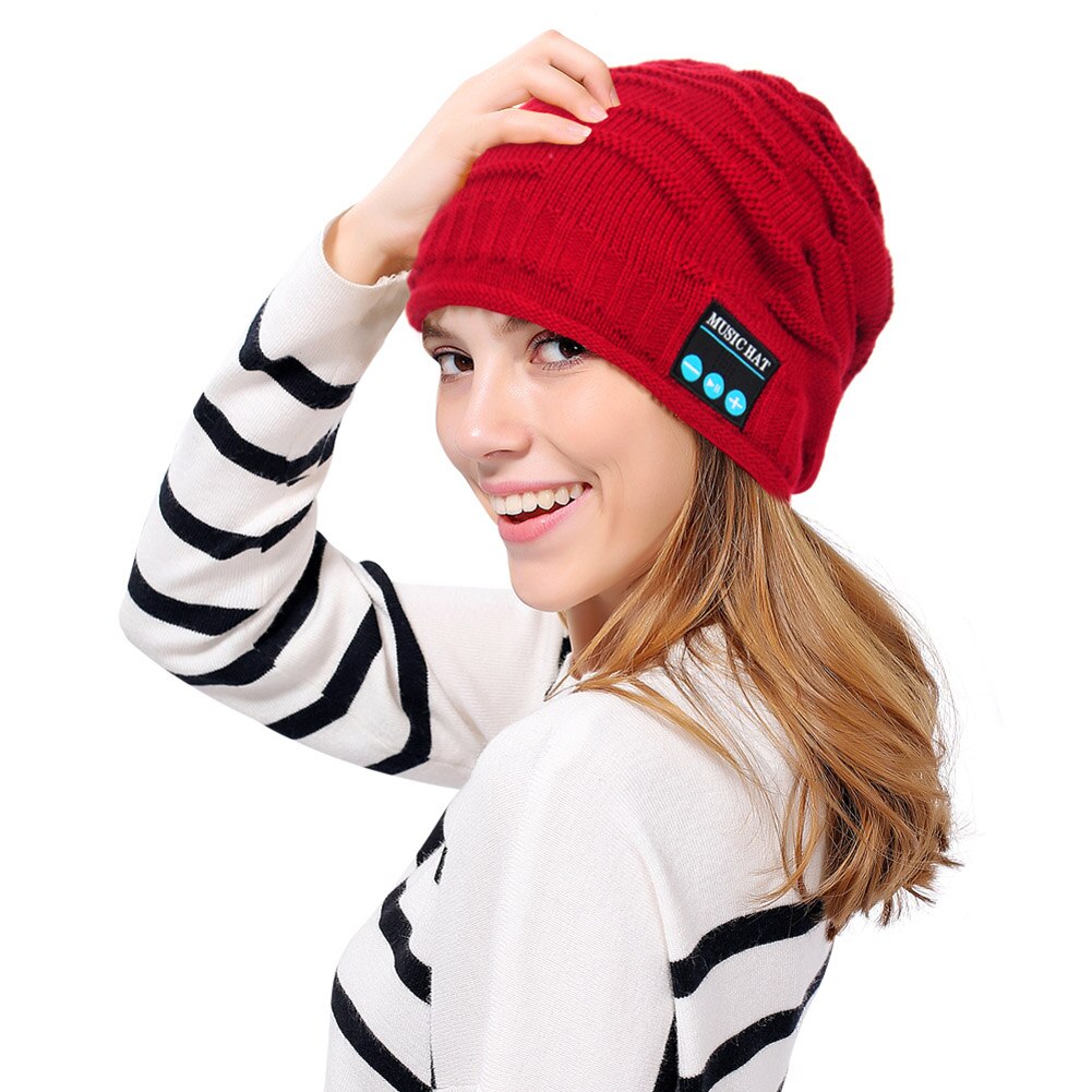 Bluetooth musik strik beanie hat trådløs smart varm cap headset højttaler med mikrofon  x85: Rød