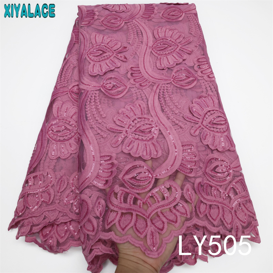 African French Net Lace Fabric Royal Blue Milk Silk Lace Fabric with Sequins Embroidered Nigerian Tissue Cord Lace Fabric LY505: LY505-4