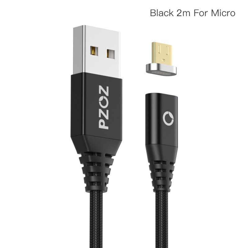 PZOZ Magnetic Cable 2M Type C Micro USB C Fast Charging Phone Microusb Type-C Magnet Charger usb c Charge cord for iphone xiaomi: Black 2M For Micro