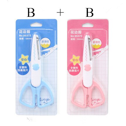 2Pcs Laciness Schaar Metalen En Plastic Diy Foto Snijder Papier Scrapbooking Kant Gekarteld Wave Kant Craft Briefpapier Schaar: E