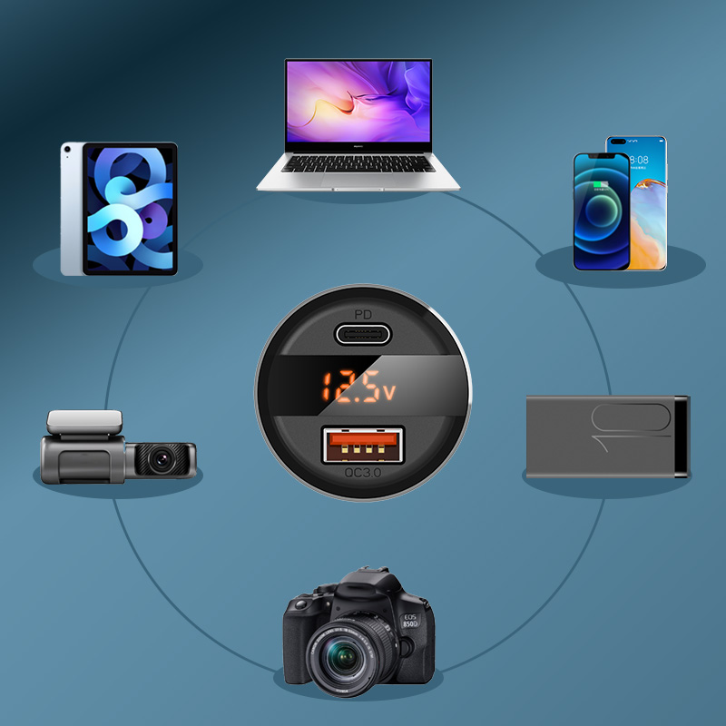 Car charger 65W super flash charging car mobile phone charger usb-c type-C PD fast charging qc3.0 USB cigarette lighter splitter