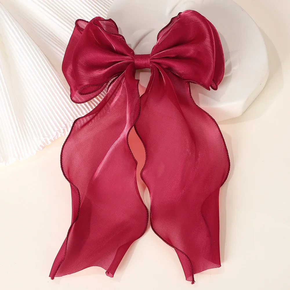 Clips de satén flotantes con lazo grande y largo para niña, Clip para el pelo para la cabeza trasera, rojo Internet con el mismo temperamento, accesorios elegantes para el cabello,: Verde negro