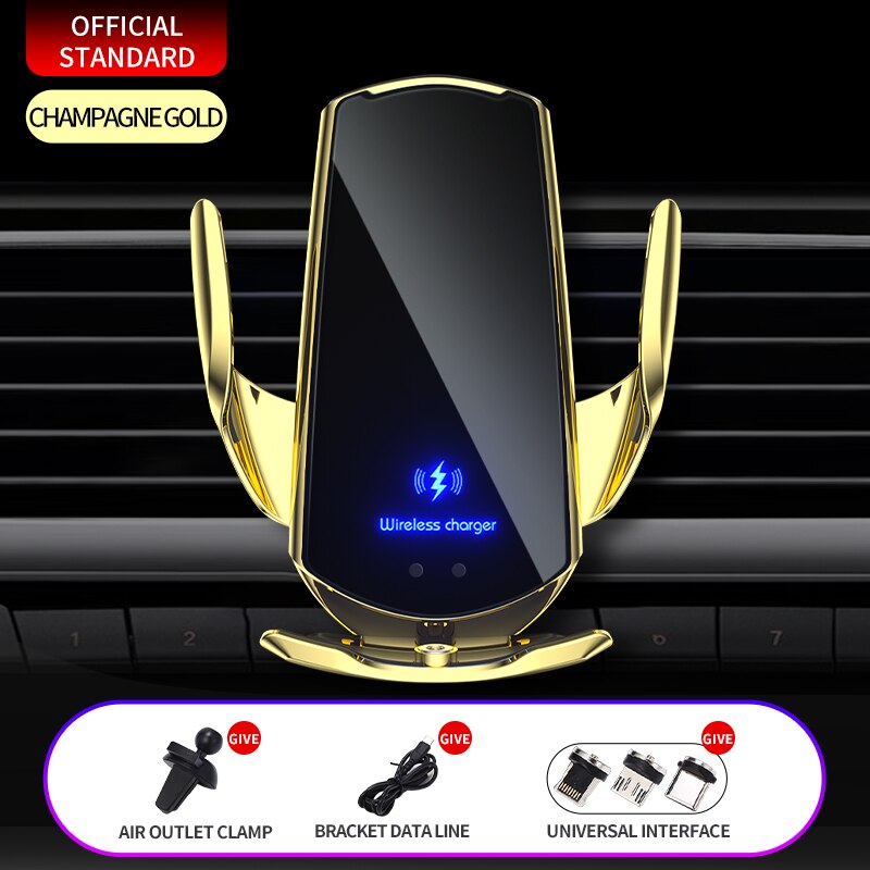 Magnetic Charging Car Holder foriPhone 11 X Max Universal Clamping Qi Wireless Charger Air Vent Stand for Phone: Gold