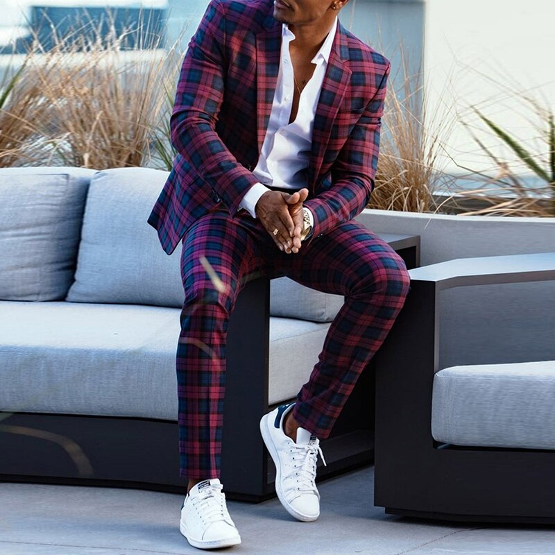 Spec we Mannen Mode Boutique Plaid Trouwjurk Pak drie-stuk Mannelijke Formele abiti Casual da lavoro (Jas + Vest + Broek)Cj001