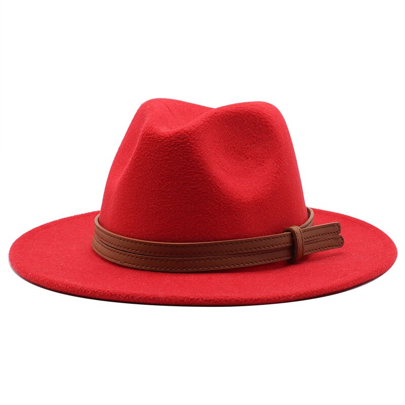 Chapeau fedora d'hiver en laine pour femme, casquette en feutre à large bord, chapeau trilby pour homme, panama, fête formelle, haut-de-forme, 19 couleurs: Rouge