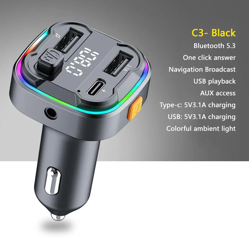 El mejor transmisor FM Bluetooth 5,3, modulador de Radio auxiliar manos libres para coche, reproductor MP3 con adaptador de carga rápida, accesorios para automóvil,: Gris