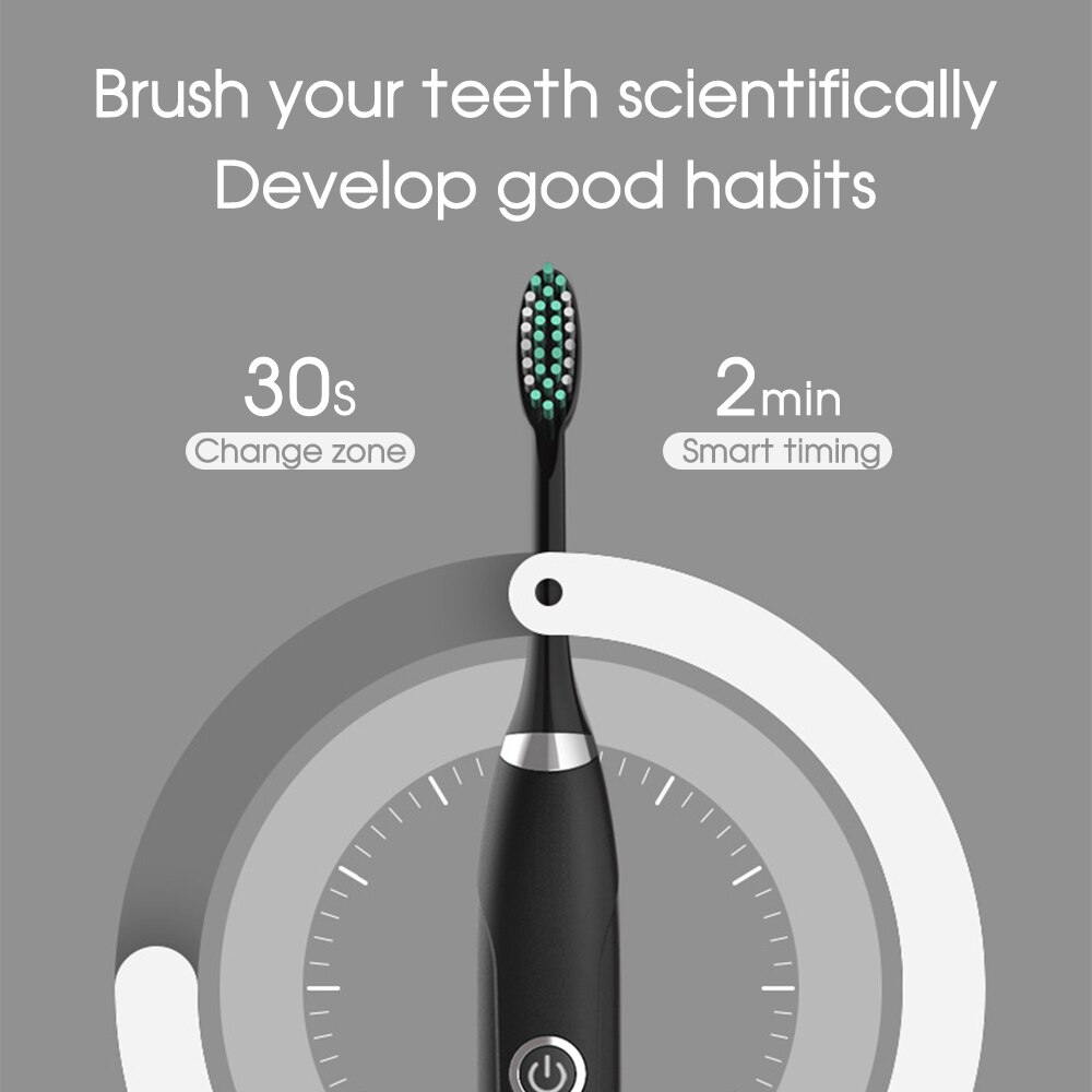 [ZS] Quiet 5 Modes for Adults Sonic Electric Toothbrush Rechargeable IPX7 Washable Soft Bristle Replacement 4 Brushes Heads