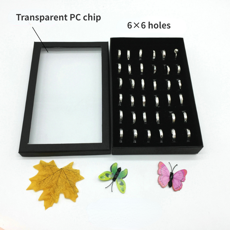 36-slot ringen display box standaard metalen oorbellen opbergdoos opbergdoos met transparant deksel sieraden vitrinekast