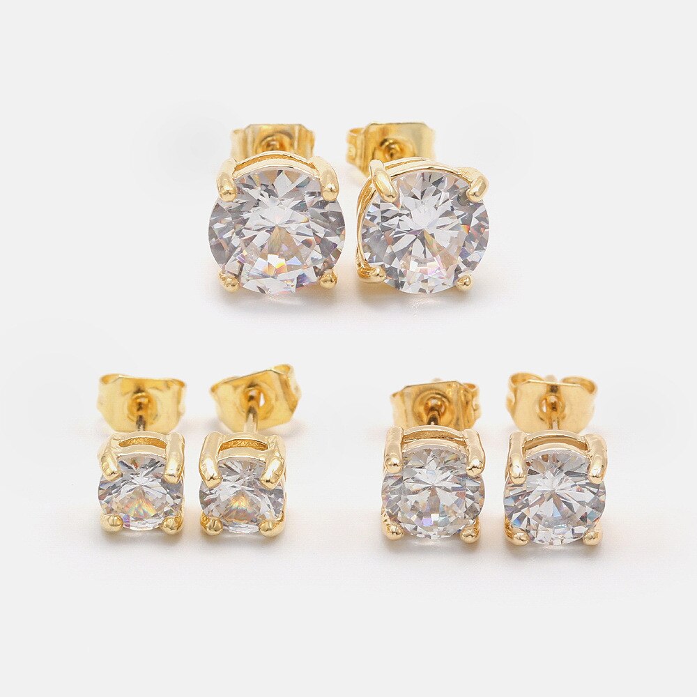 Pendientes clásicos de lujo para hombre, aretes redondos de cristal de Color dorado, joyería de Hip Hop, pendientes de piedra de circonita blanca para hombre
