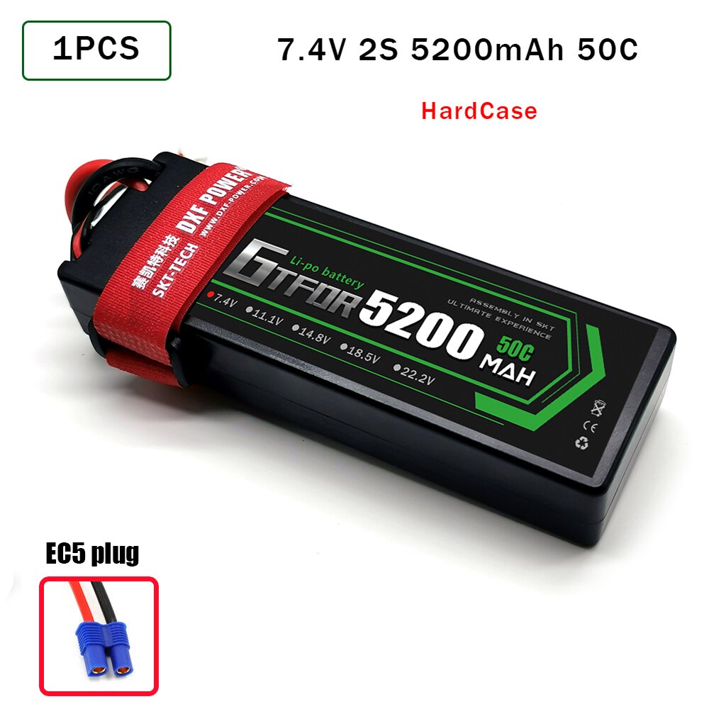 GTFDR 5200mAh Lipo Battery 7.4V 50C 2S LiPo RC Battery Deans XT60 EC5 for RC Evader BX Car Truck Truggy Buggy Helicopt: 1PCS5200HARDEC5