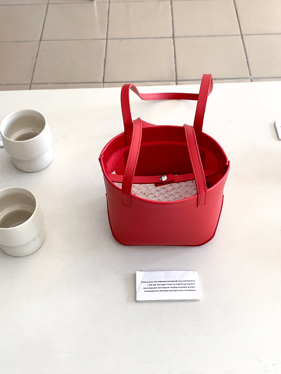 Bolso sencillo de un hombro para axila, bolso tipo cubo de cuero PU a la para mujer, bolso cuadrado pequeño rojo coreano para verano y otoño: Azul